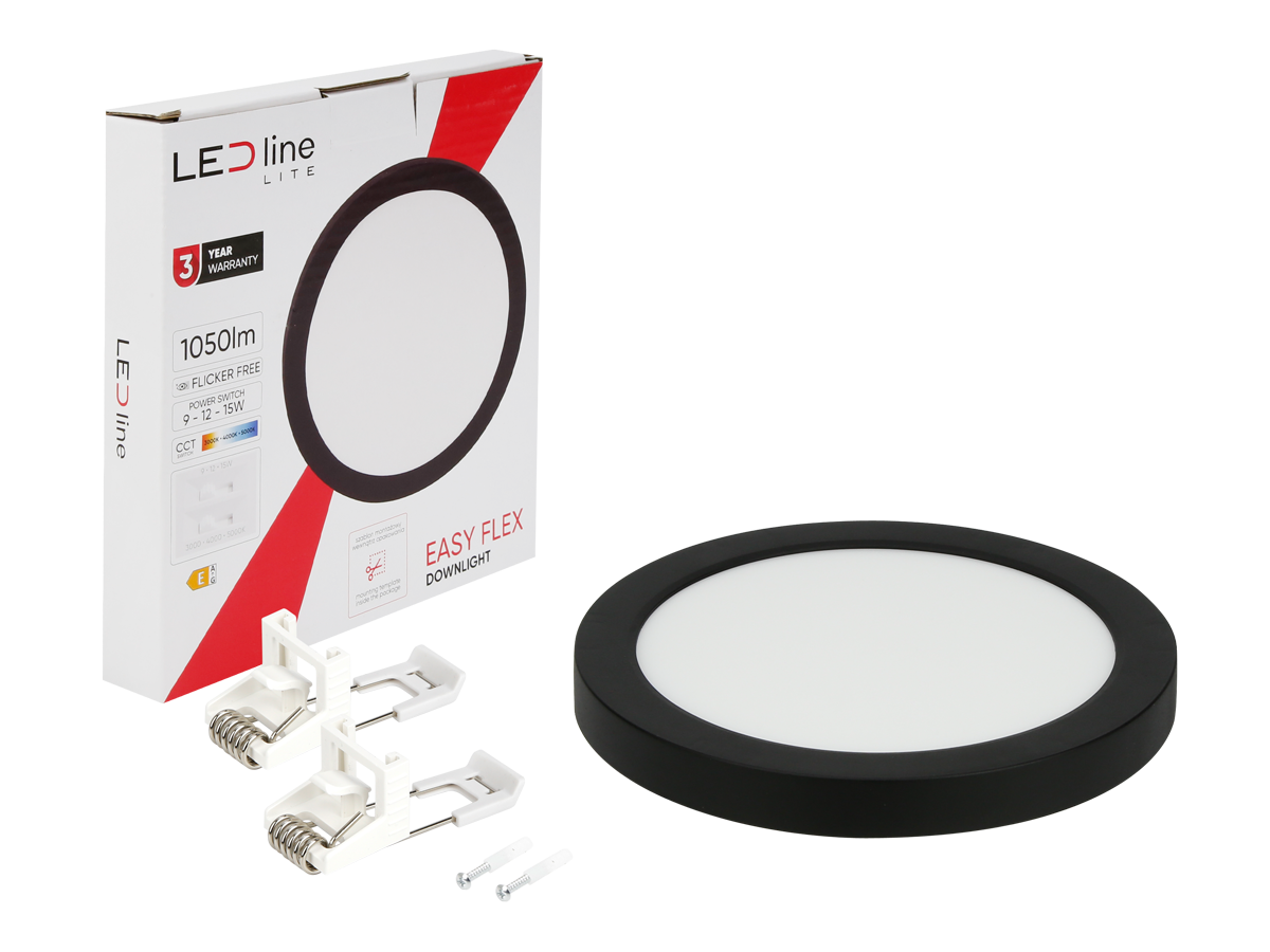 Downlight EASY FLEX 3CCT(3K/4K/5K) 9/12/15W 1050lm rond IP20 zwart LITE
