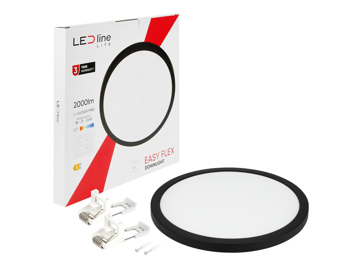 Downlight EASY FLEX 3CCT(3K/4K/5K) 18/21/24W 2000lm rond IP20 zwart LITE