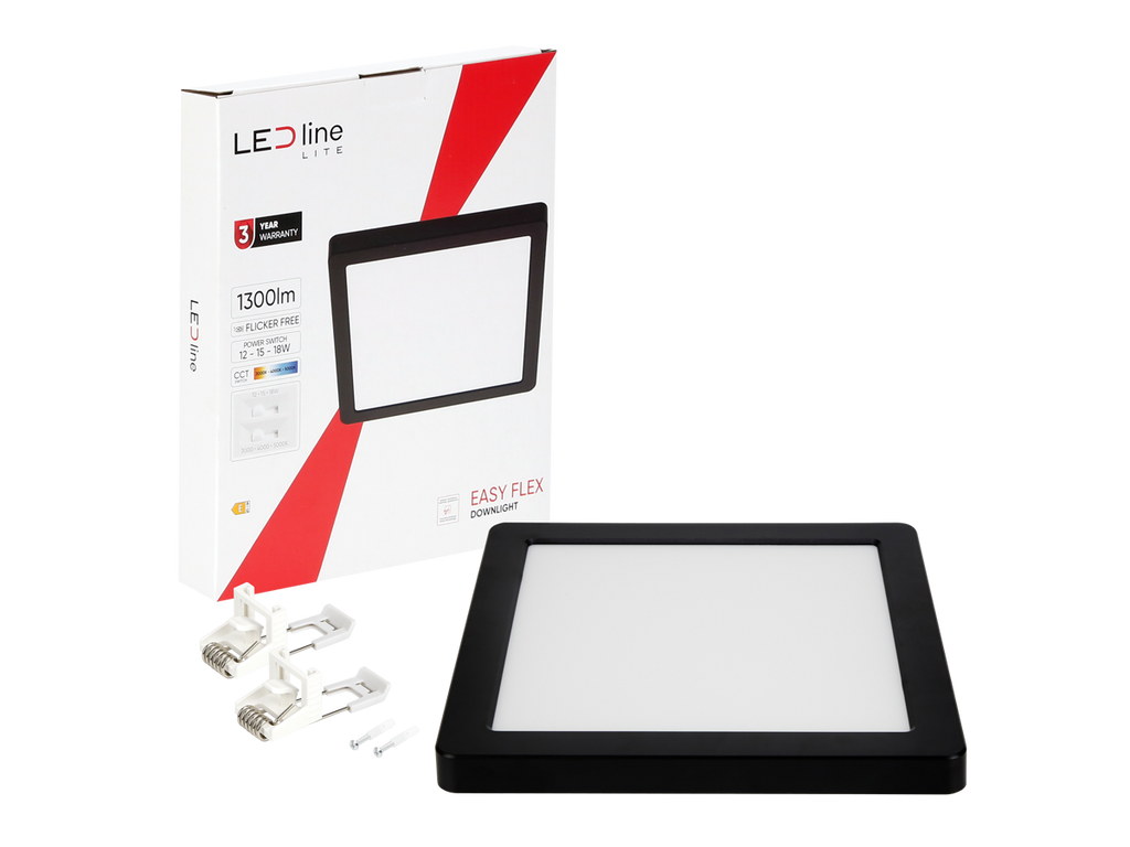 Downlight EASY FLEX 3CCT(3K/4K/5K) 12/15/18W 1440lm vierkant IP20 zwart LITE