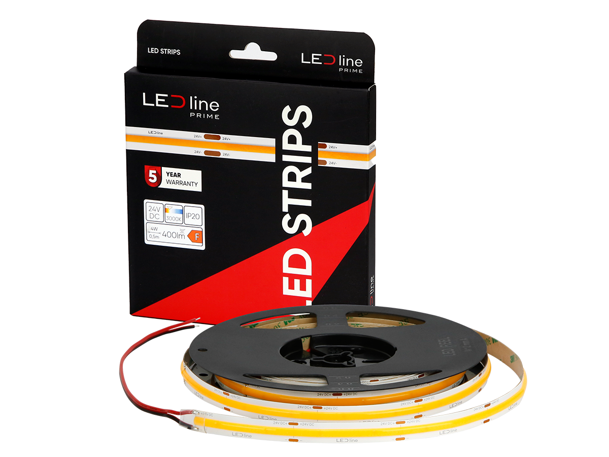 LED tape 320 COB 24V 3000K 8W IP20 8mm 5m 800lm/m PRIME