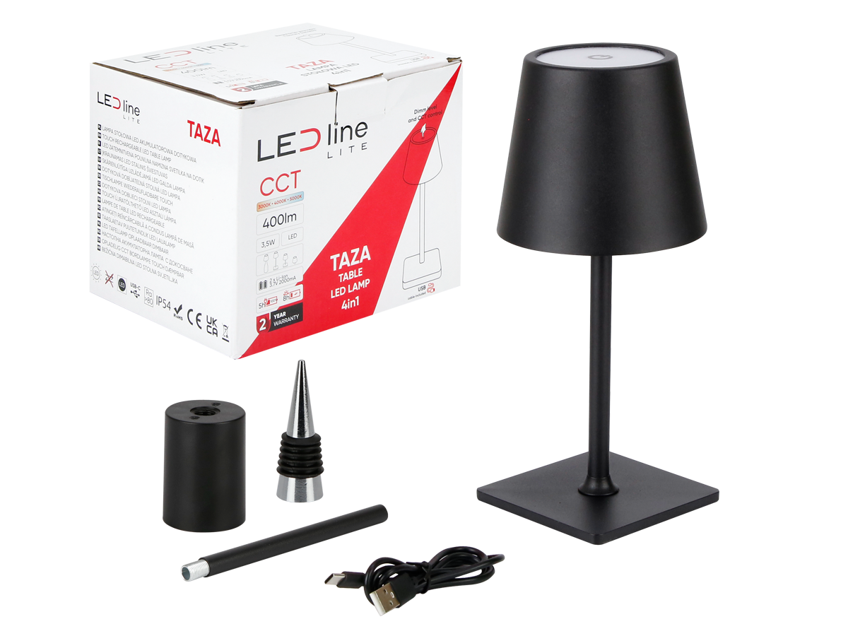 Tafellamp TAZA 3,5W 400lm CCT IP54 zwart 2x2000mAh 4in1 LITE