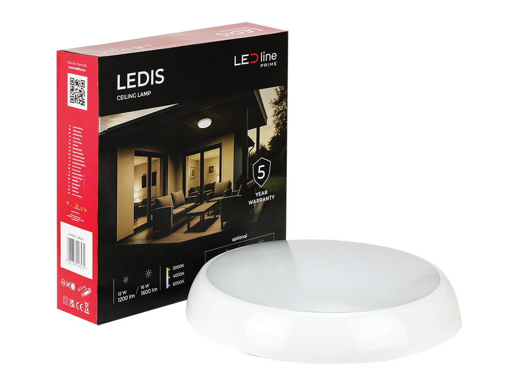 Plafonlamp LEDIS 3CCT(3K/4K/6K) 12/16W 1600lm rond IP65 wit PRIME DALI