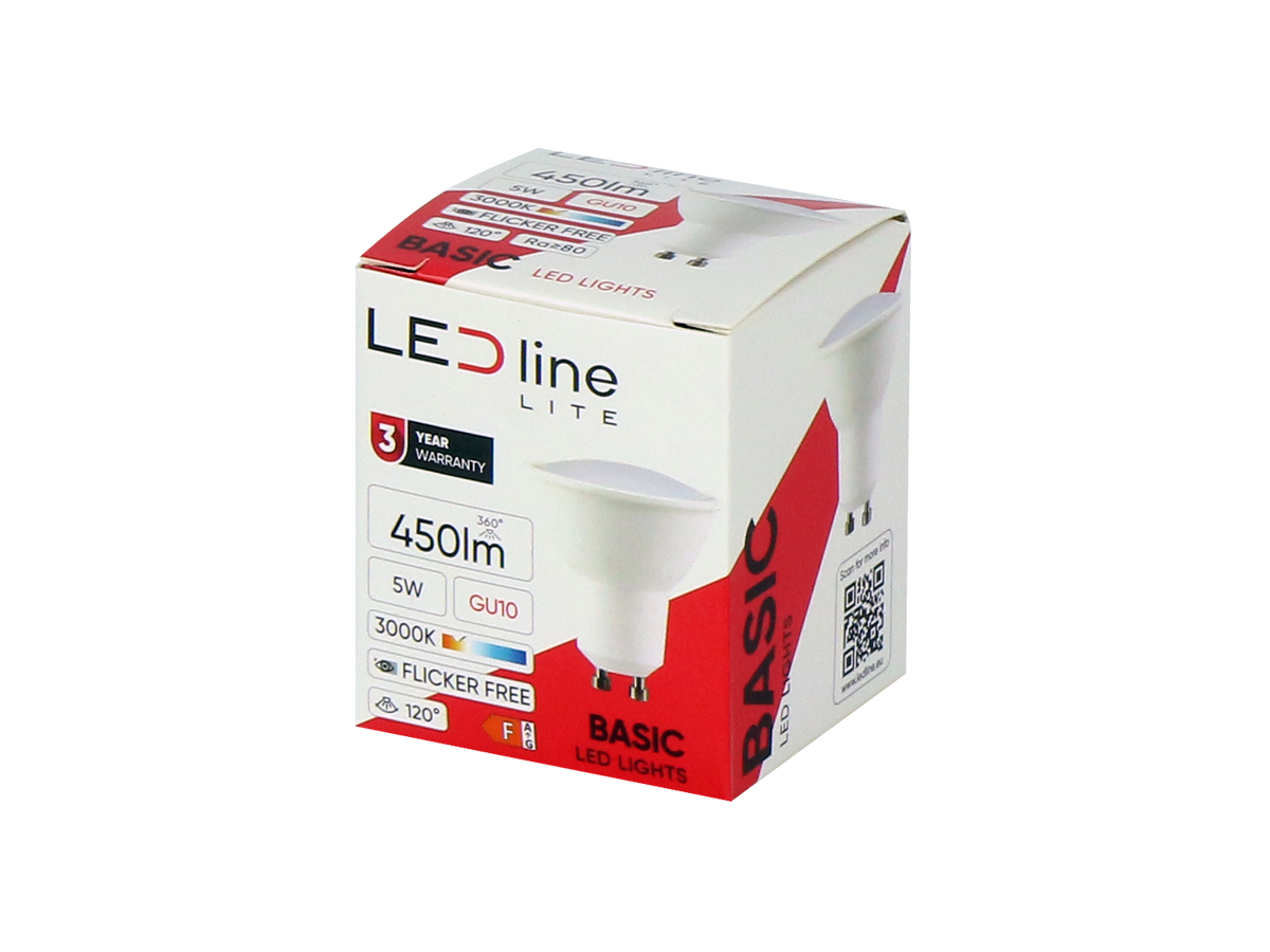 LED-lamp GU10 3000K 5W 450lm 230V 120 ° PC LITE