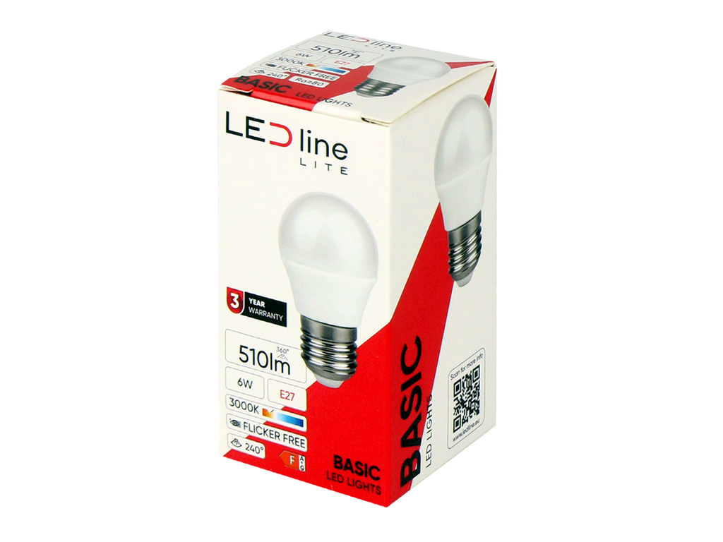LED-lamp E27 3000K 6W 510lm 230V 240 ° A60 PC LITE