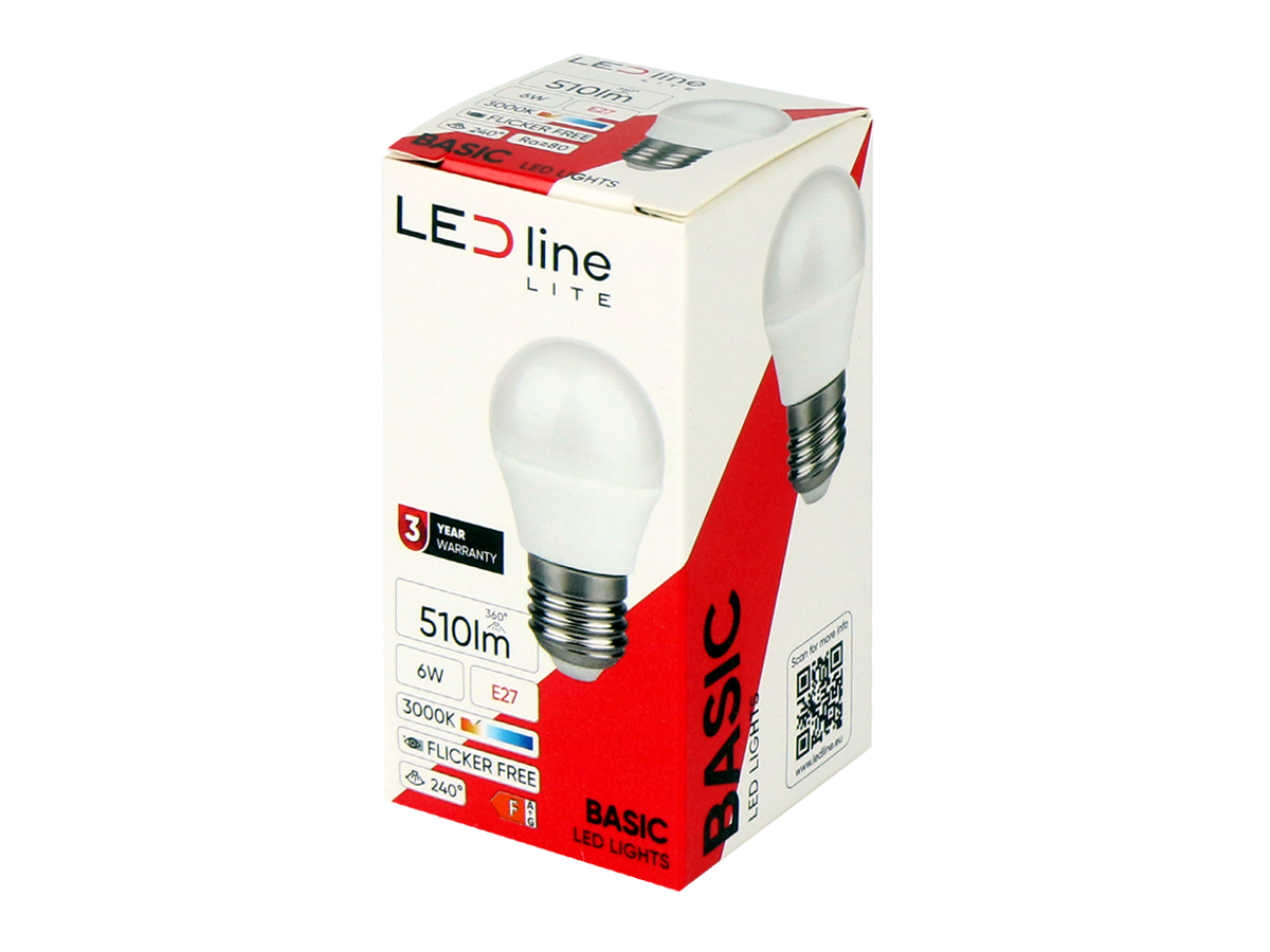 LED-lamp E27 3000K 6W 510lm 230V 240 ° A60 PC LITE