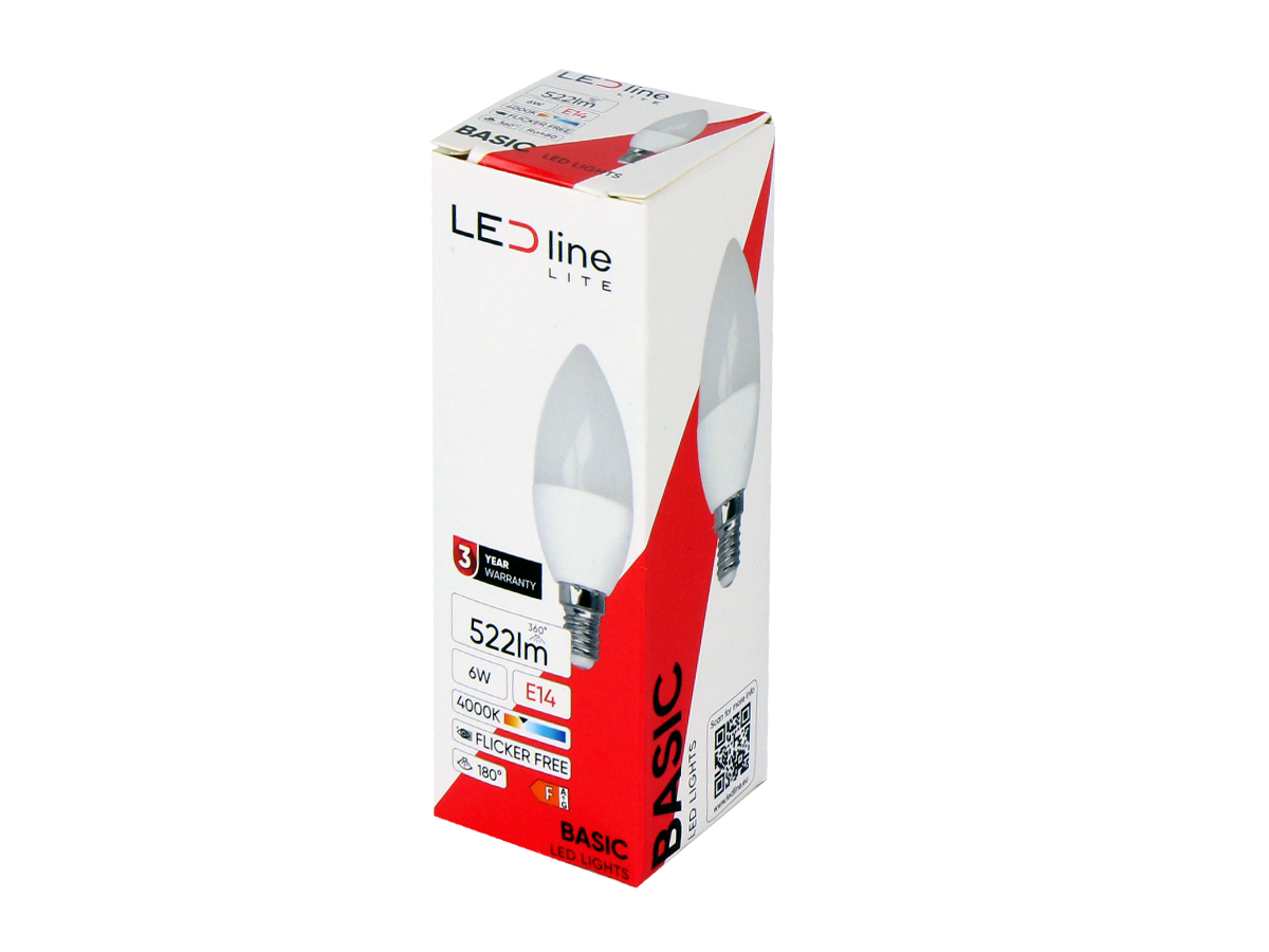 LED-lamp E14 4000K 6W 522lm 230V 180° C37 PC LITE