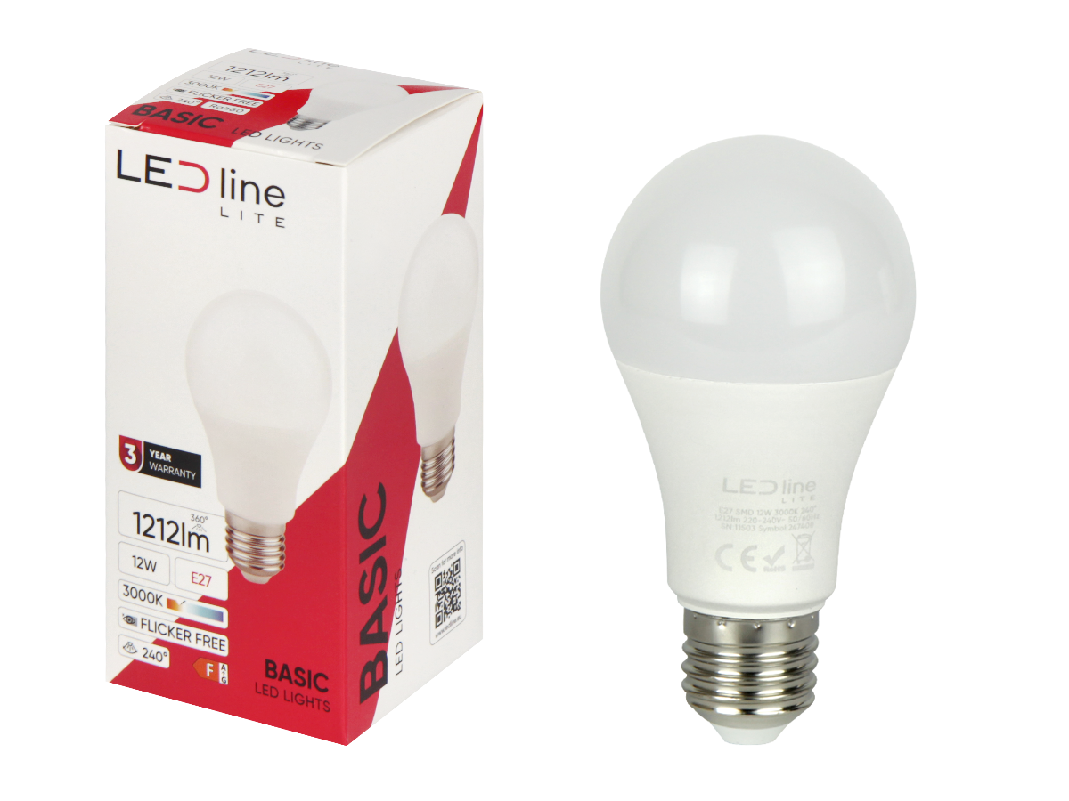 LED-lamp E27 3000K 12W 1212lm 230V 240 ° A60 PC LITE