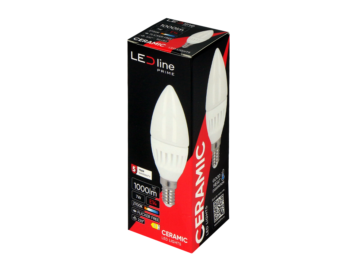 LED-lamp E14 2700K 7W 1000lm 230V 220 ° C37 Keramiek PRIME