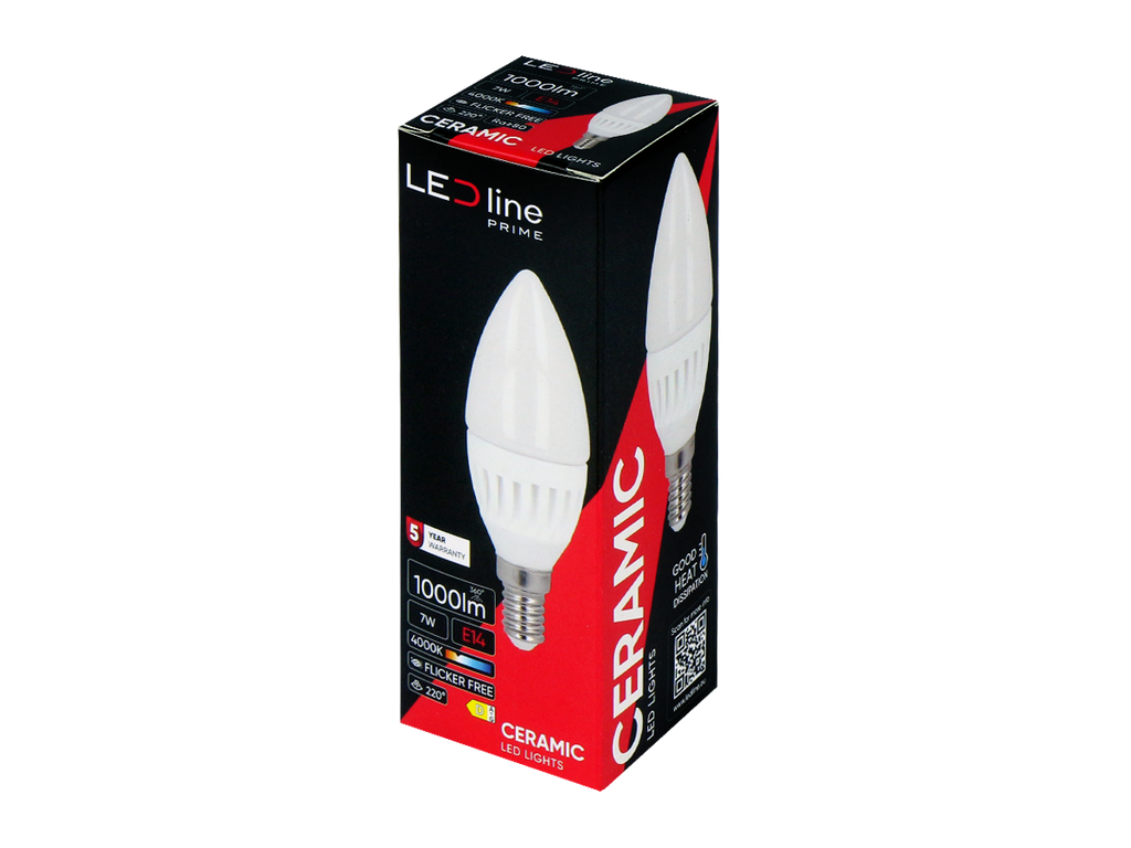 LED-lamp E14 4000K 7W 1000lm 230V 220 ° C37 Keramiek PRIME