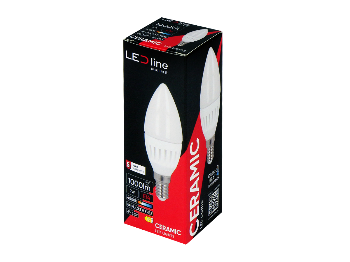 LED-lamp E14 4000K 7W 1000lm 230V 220 ° C37 Keramiek PRIME