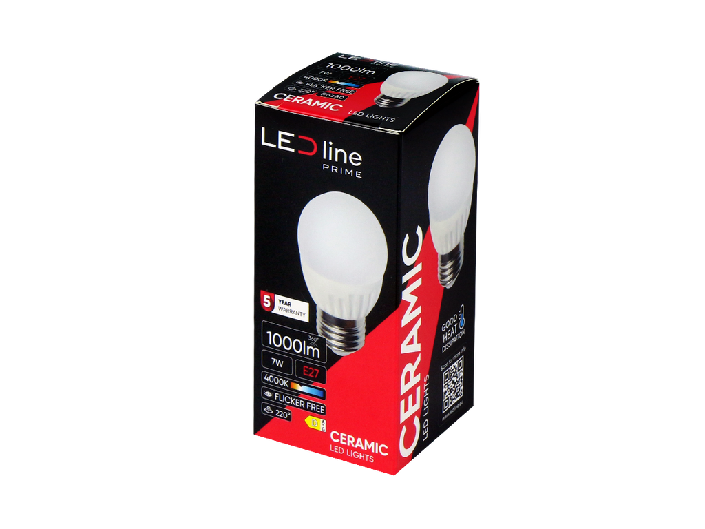LED-lamp E27 4000K 7W 1000lm 230V 220° G45 Keramiek PRIME