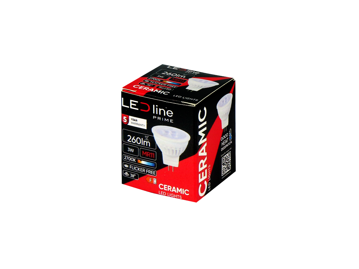 Lamp MR11 2700K 3W 330lm 10-14V AC/DC 38° GU5.3 Keramiek PRIME