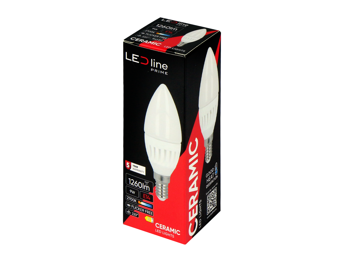LED-lamp E14 2700K 9W 1260lm 230V 220 ° C37 Keramiek PRIME