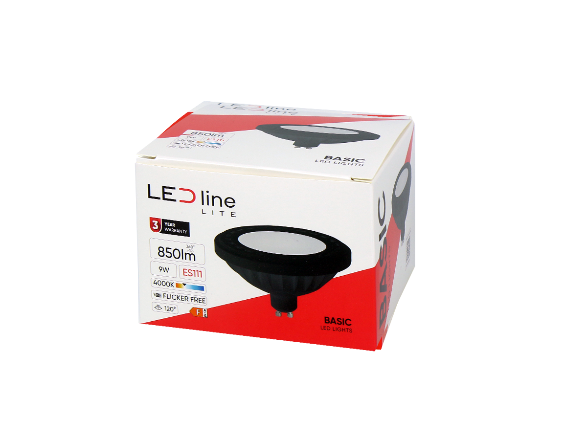 LED line GU10 4000K 9W 850lm 230V 120° ES111/AR111 PC zwart LITE