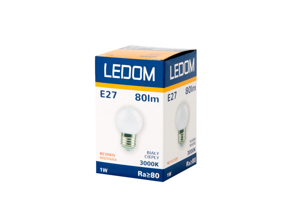LED-lamp E27 3000K 1W 80lm 230V 270 ° G45 PC LITE