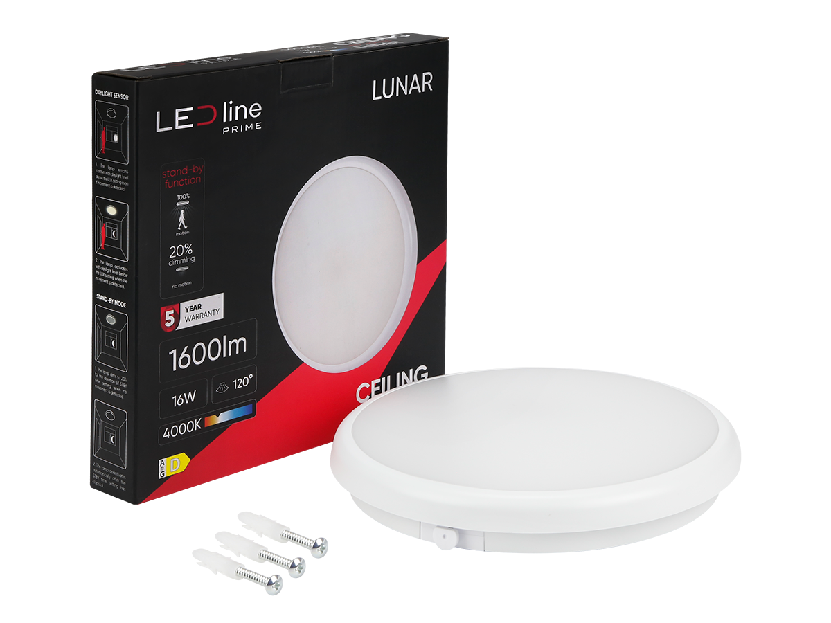 Plafonlamp LUNAR 4000K 16W 1600lm rond IP65 wit PRIME bewegingssensor