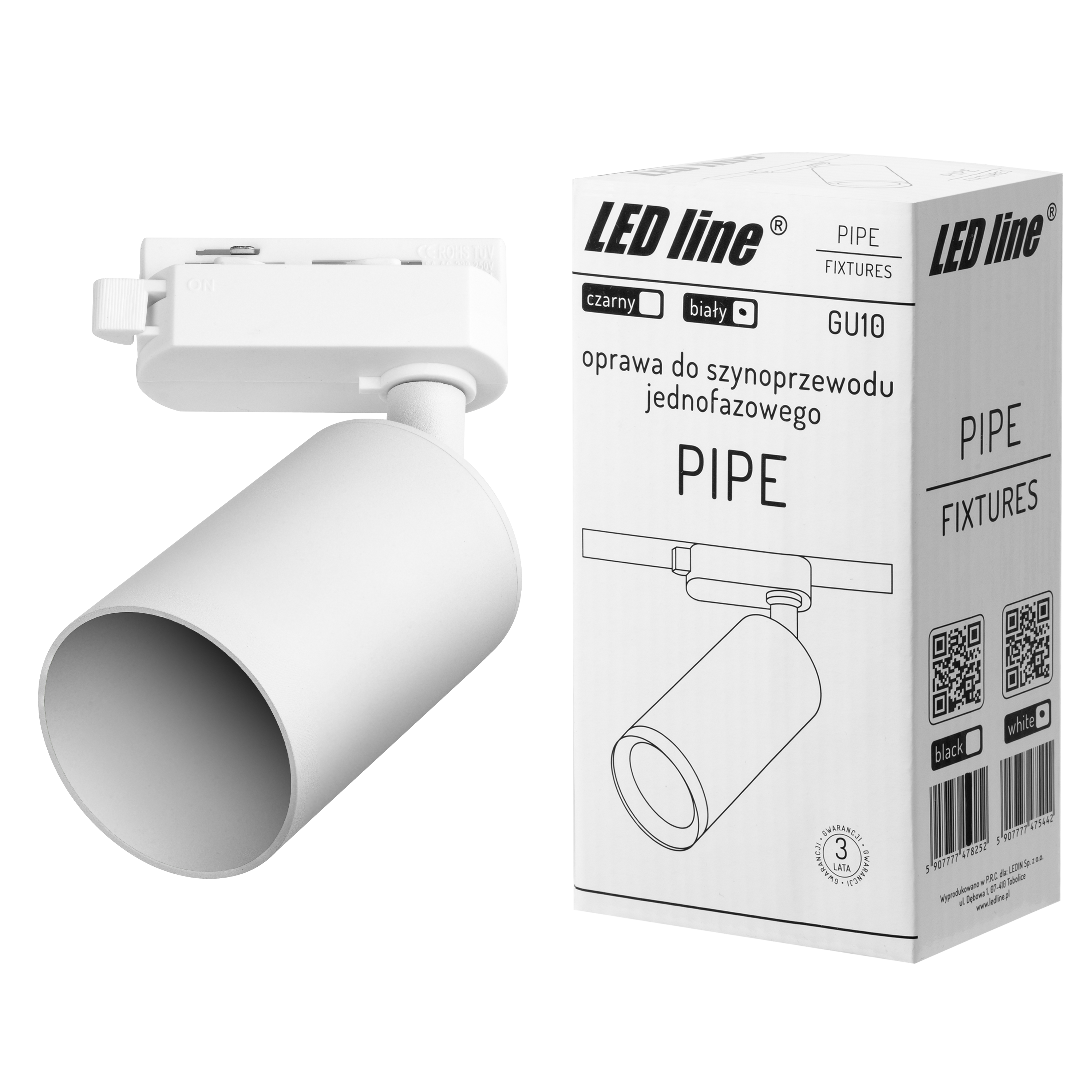 LED-lijnhouder voor eenfase GU10 rail wit PIPE