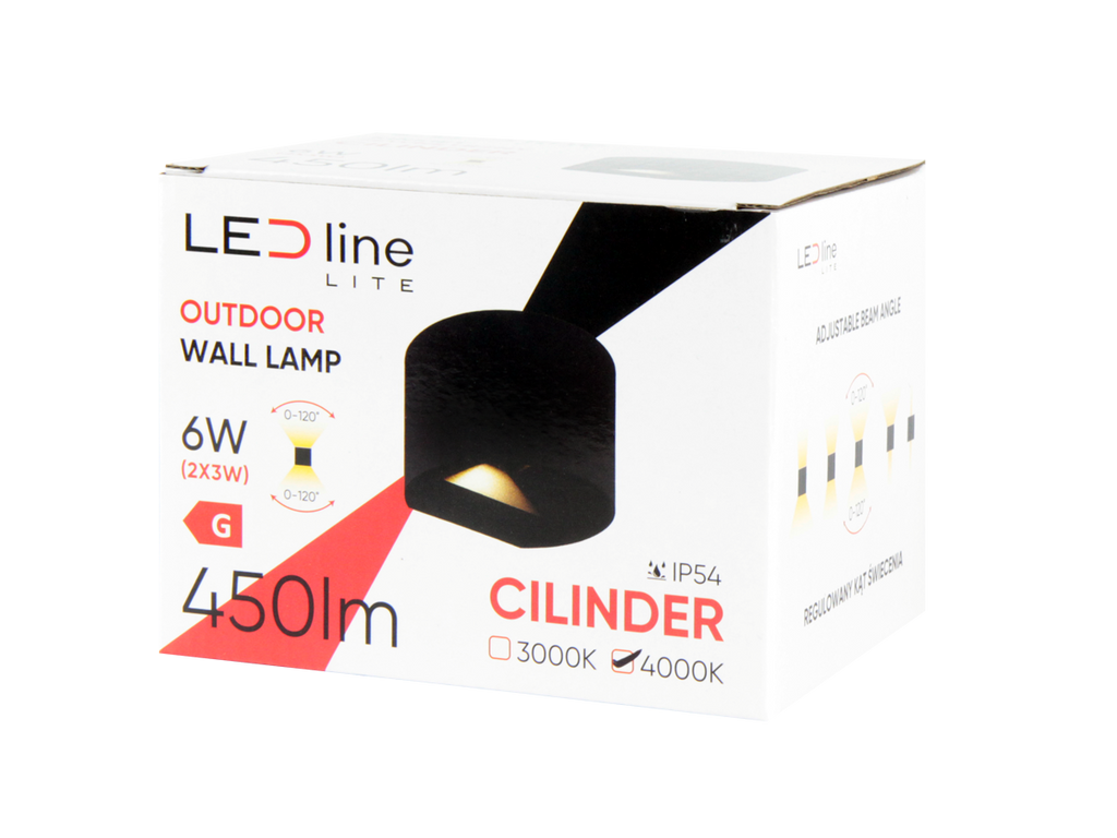 Buitenwandlamp LED 2x3W 4000K IP54 zwart CILINDER LITE