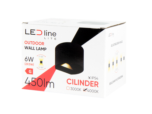 Buitenwandlamp LED 2x3W 4000K IP54 zwart CILINDER LITE