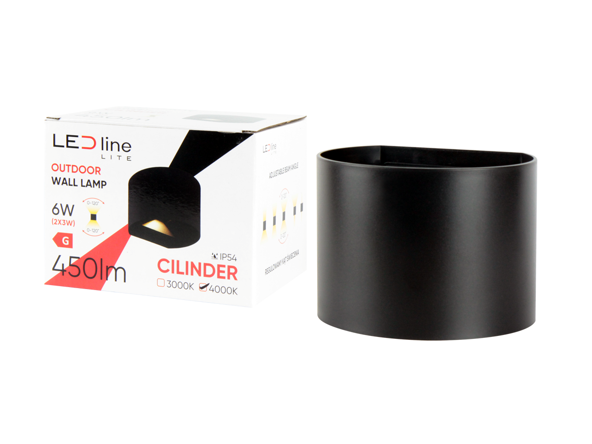 Buitenwandlamp LED 2x3W 4000K IP54 zwart CILINDER LITE