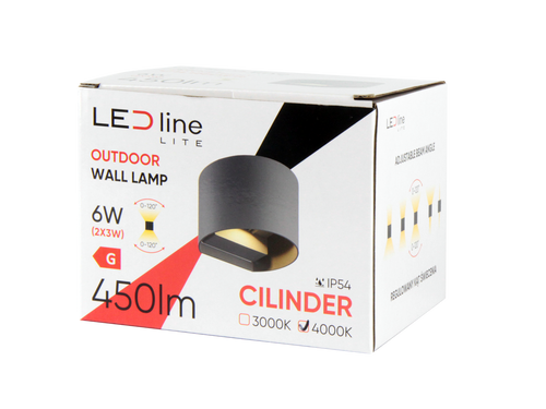 Buitenwandlamp LED 2x3W 4000K IP54 grijs CILINDER LITE