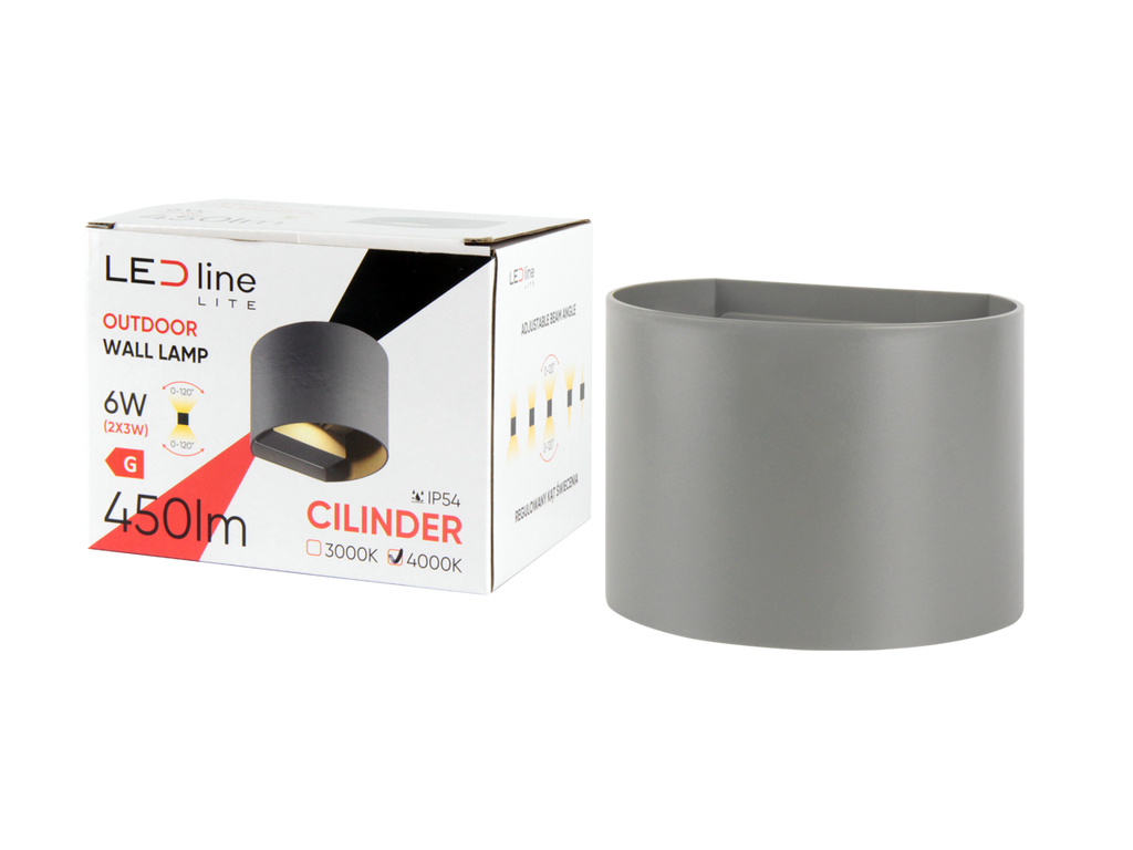 Buitenwandlamp LED 2x3W 4000K IP54 grijs CILINDER LITE