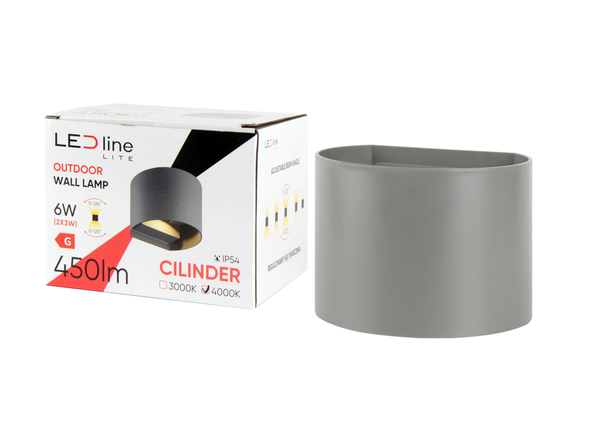 Buitenwandlamp LED 2x3W 4000K IP54 grijs CILINDER LITE
