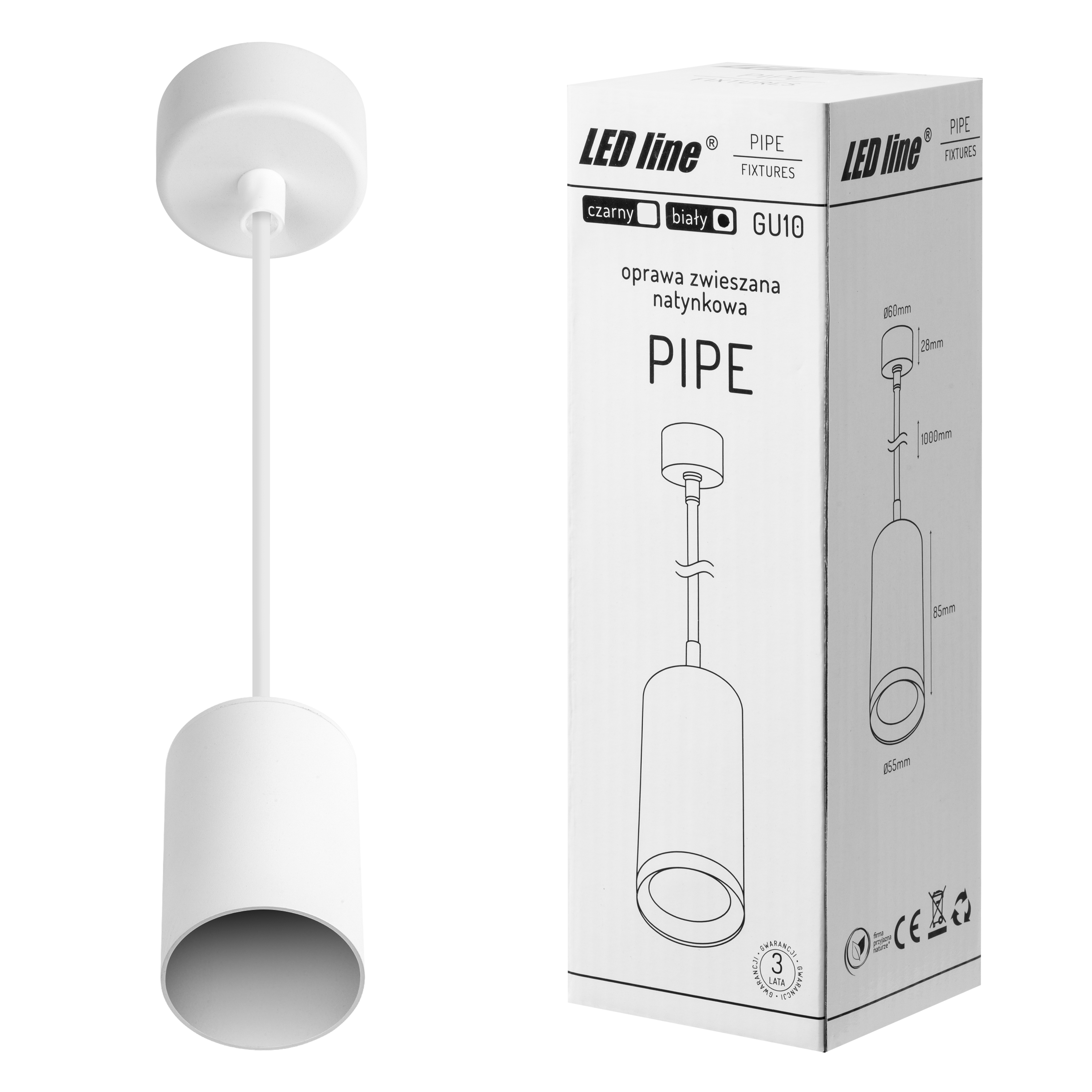 Hangende plafondarmatuur PIPE GU10 rond IP20 wit LITE