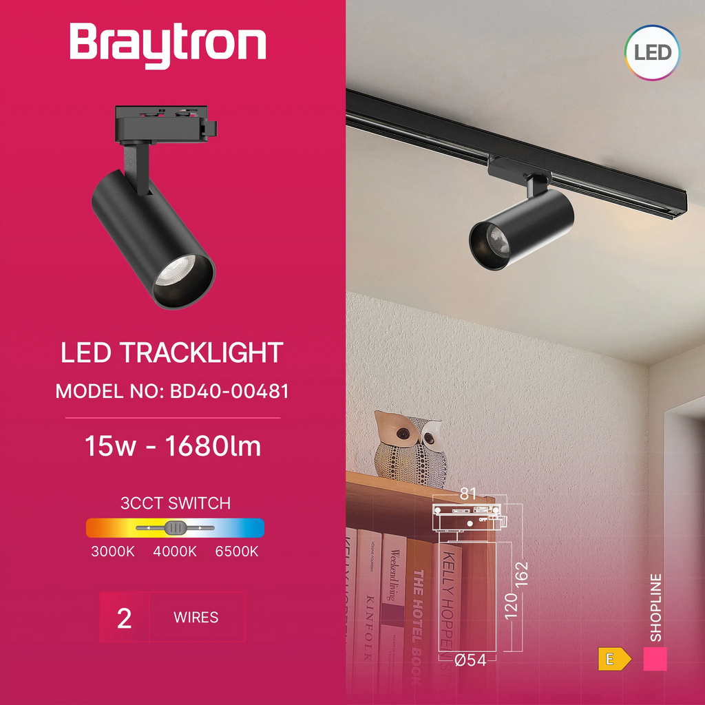 Braytron Shopline Railspot 15W Zwart P15 2WRS 3IN1