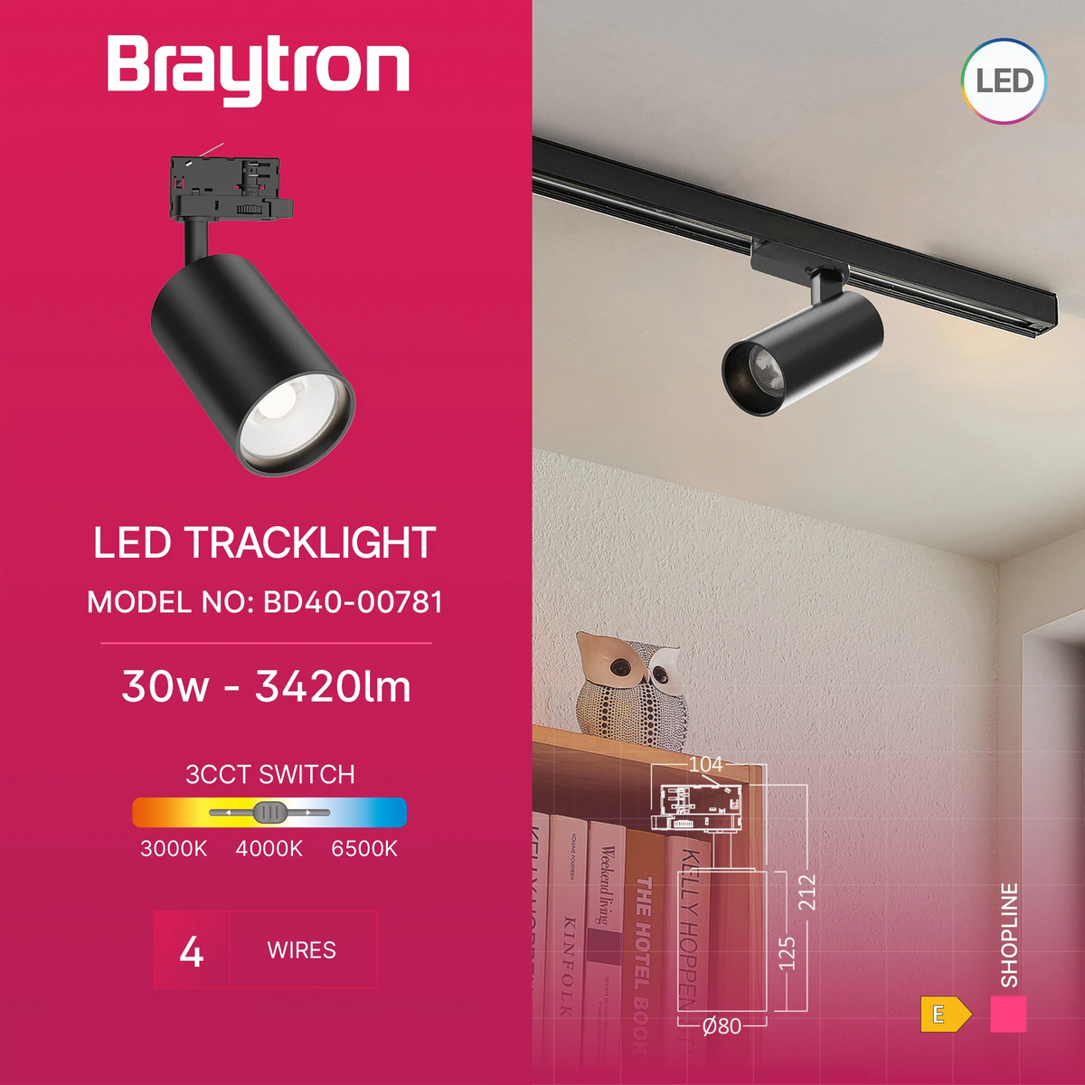 Braytron Shopline Railspot 30W Zwart P30 4WRS 3IN1