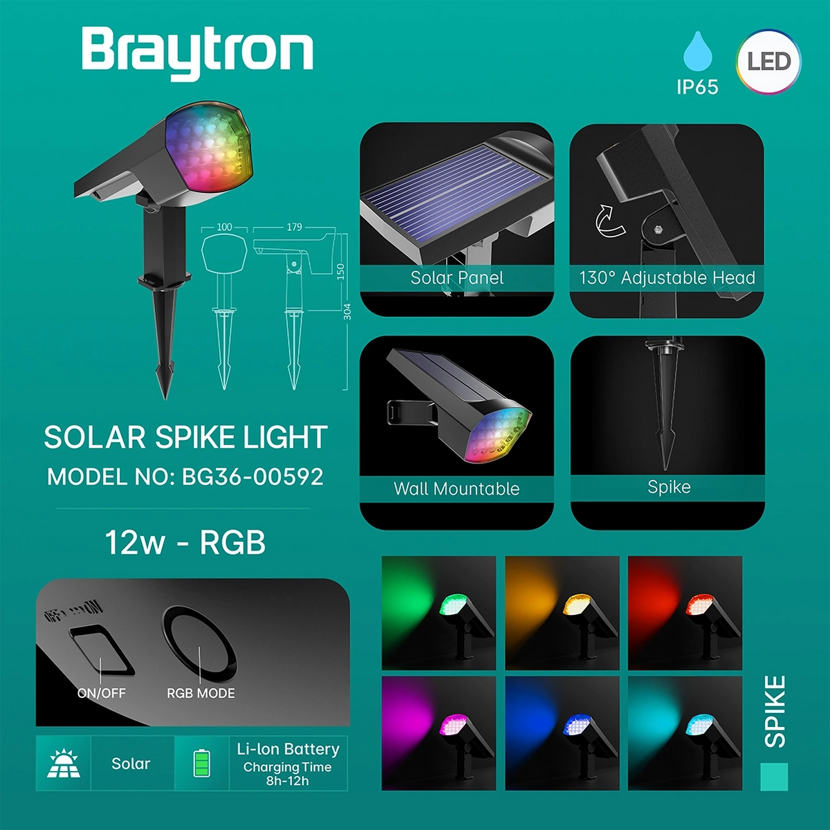 Braytron Spike Grondspot 12W IP65 RGB