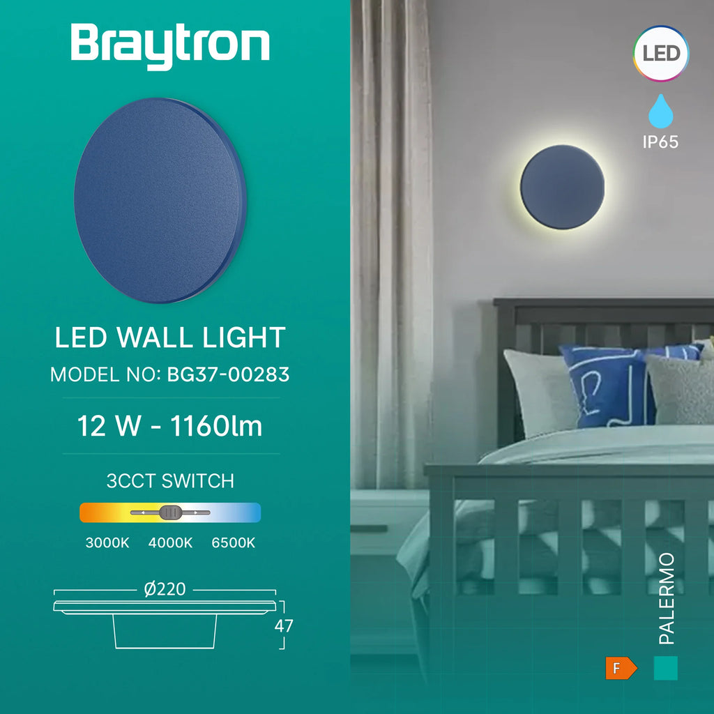 Braytron Palermo Wandlamp 12W IP65 M RND BLUE 3IN1