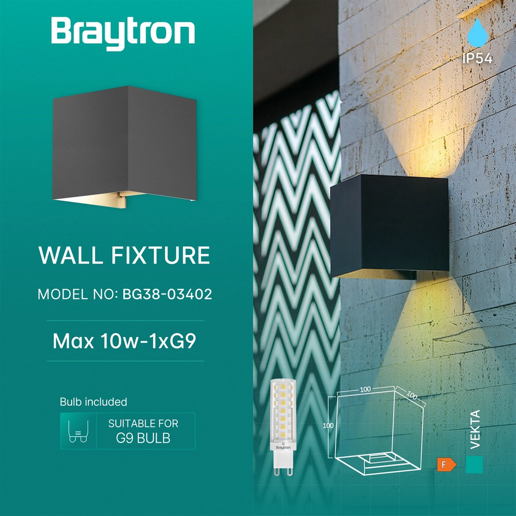 Braytron Vekta Wandlamp IP54 Grijs B WL.2 1xG9