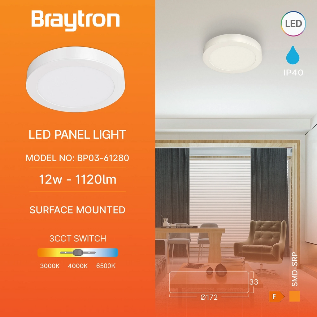 Braytron Smd LED Paneel 12W Wit SRP RND 3IN1