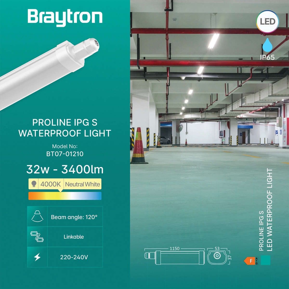 Braytron Proline Waterdichte Armatuur 32W 4000K IP65 IPG S