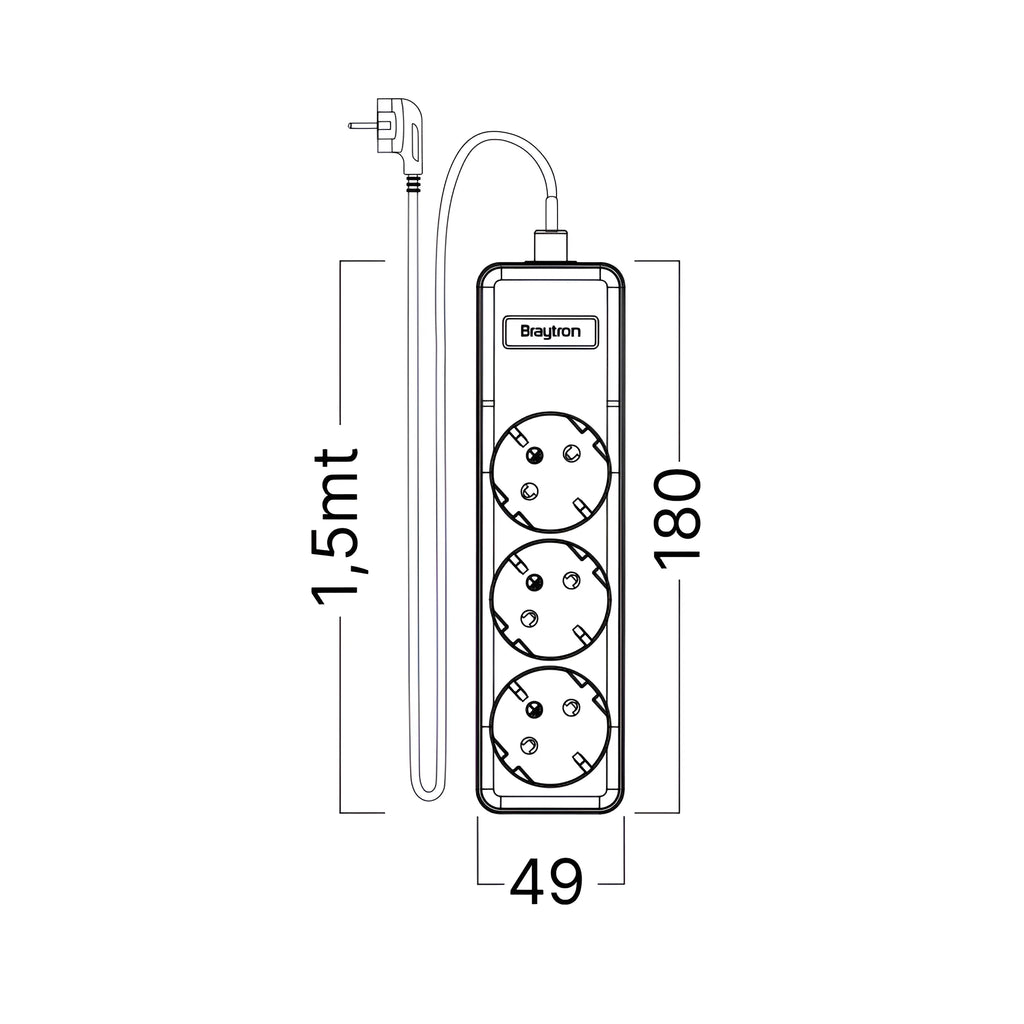 Braytron Xline Verlengsnoer met stekkerdoos 3WAY EU 3x1,5mm2 1,5M