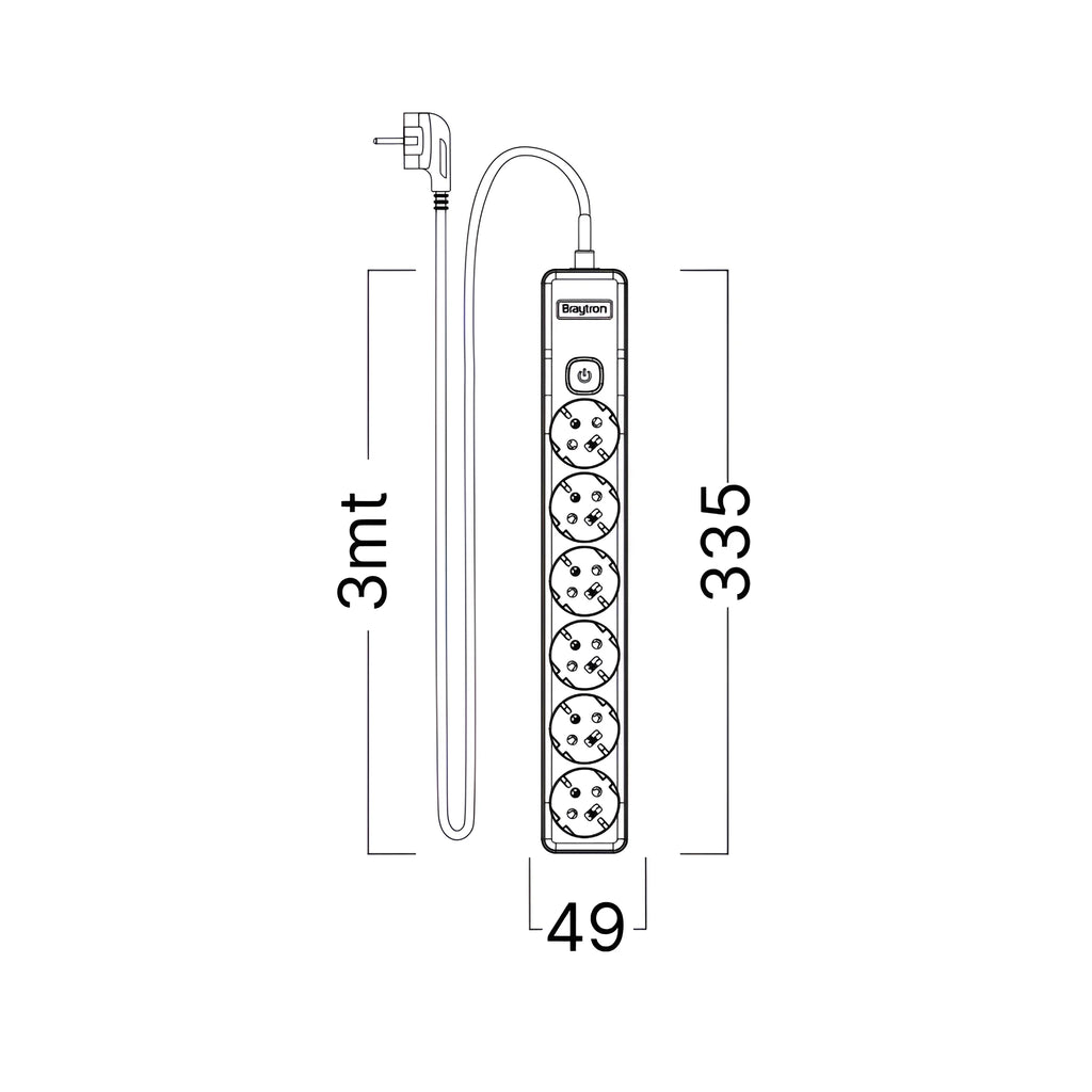 Braytron Xline Verlengsnoer met stekkerdoos 6WAY EU SWC 3x1,5mm2 3M