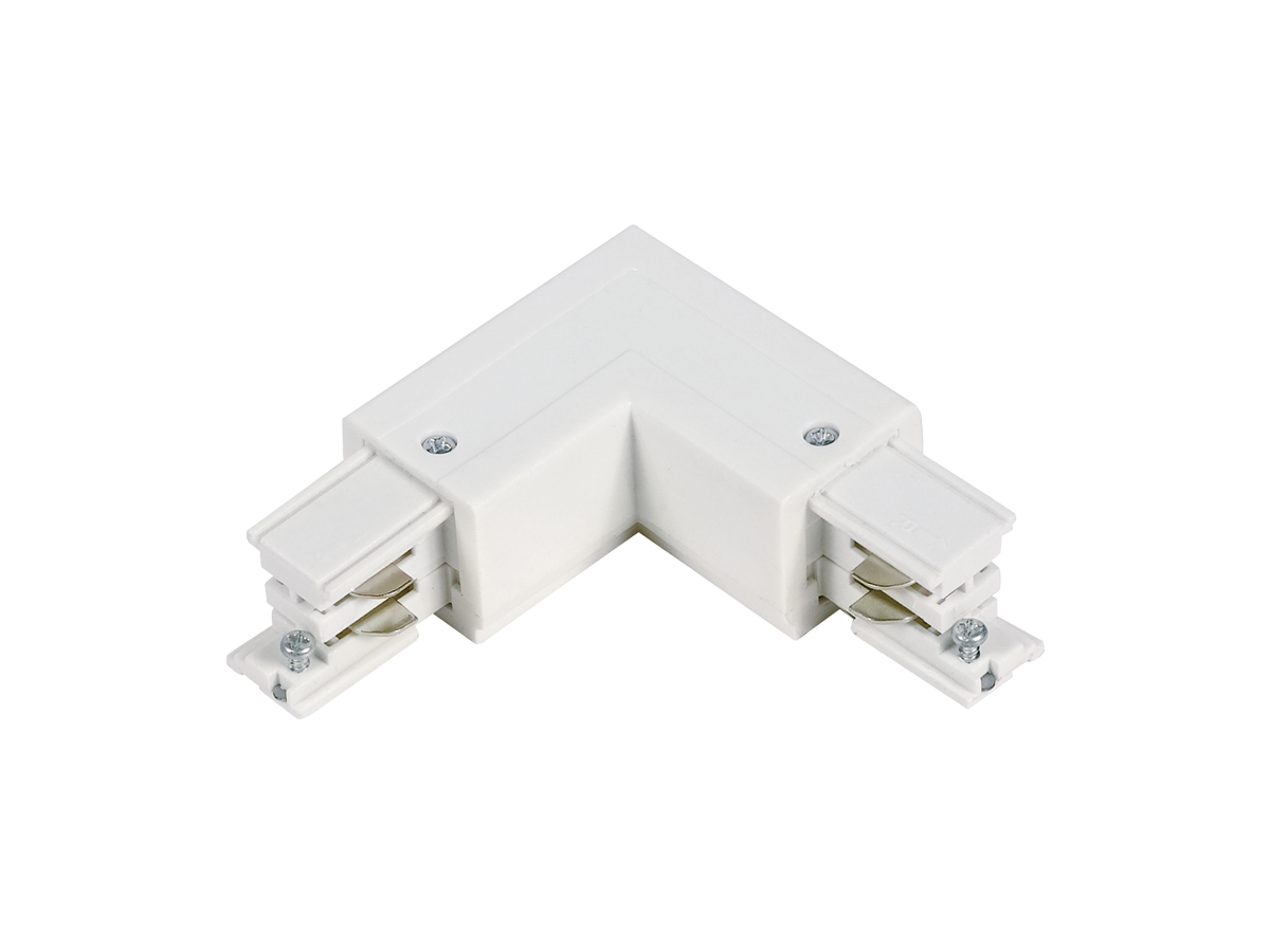 L-connector voor LUMICANTO POWERTRACK railbaan links wit met voeding PRIME